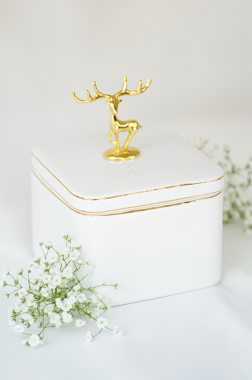 Golden Deer Ceramic Jar