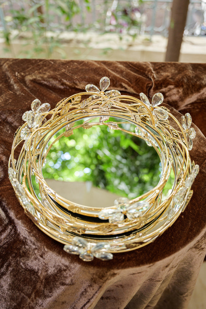
                      
                        Golden Floral Crystal Round Mirror Serving Tray
                      
                    