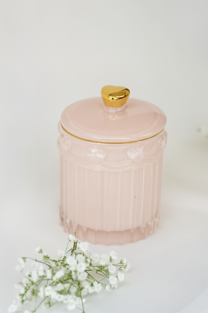 Golden Heart Pink Candy Jar