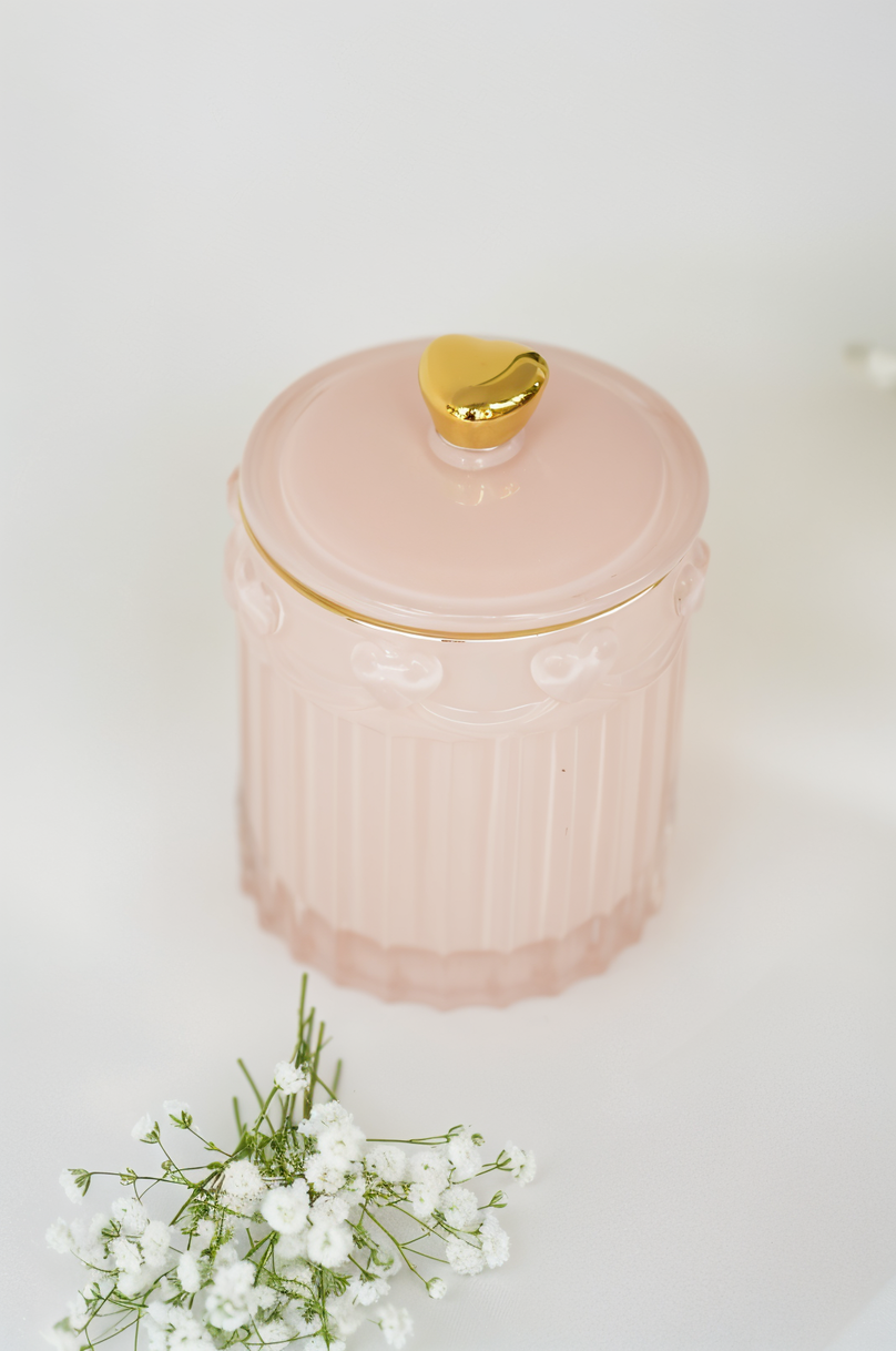 Golden Heart Pink Candy Jar