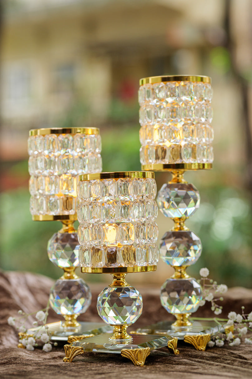 Golden Luxe Crystal Candle Holders (Set)