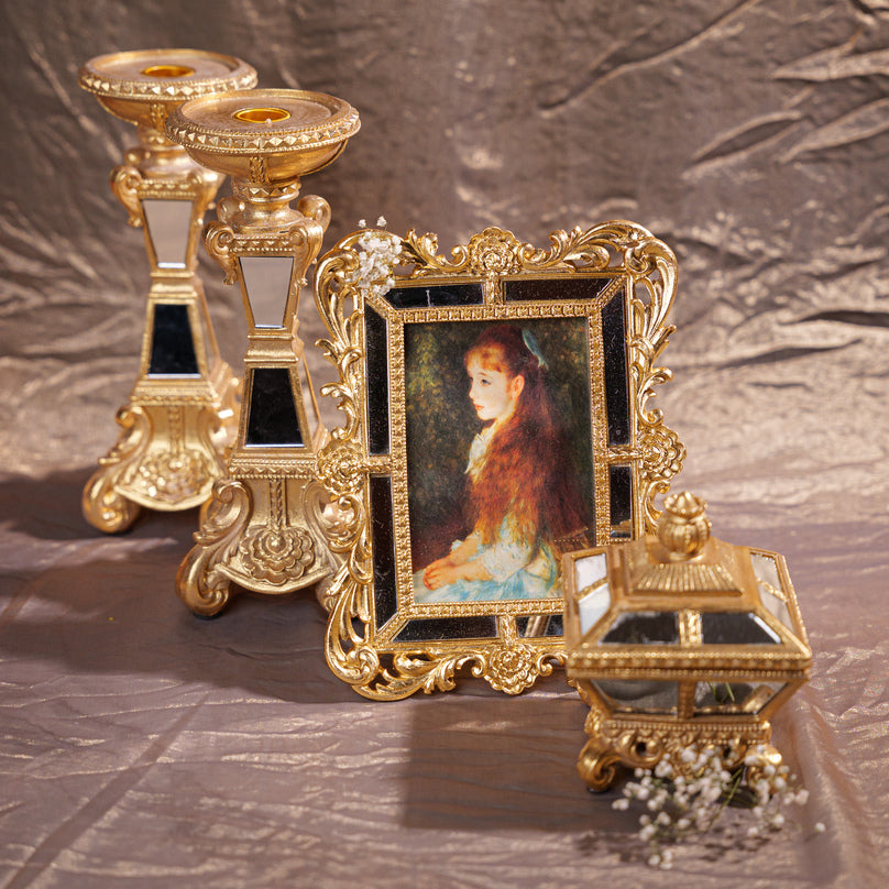 Golden Resin Candle Stands with Mirror Accents