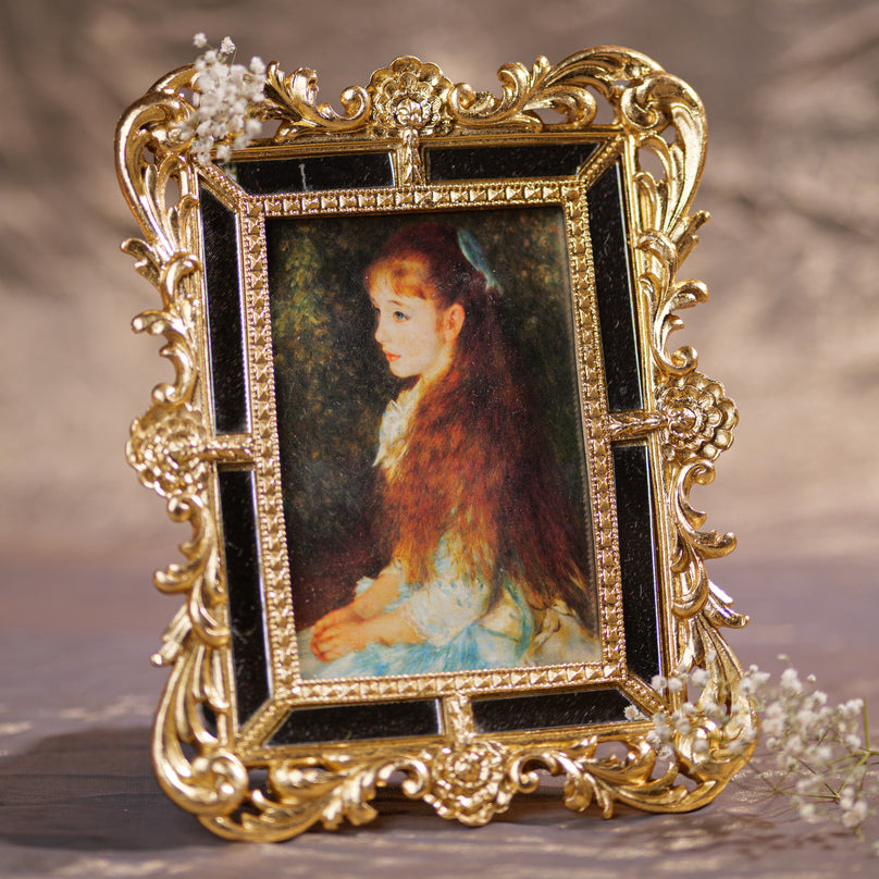 Golden Resin Photo Frame with Mirror Accents