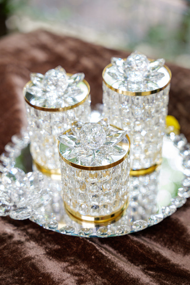 Golden Rotatable Crystal Lotus Jar Set