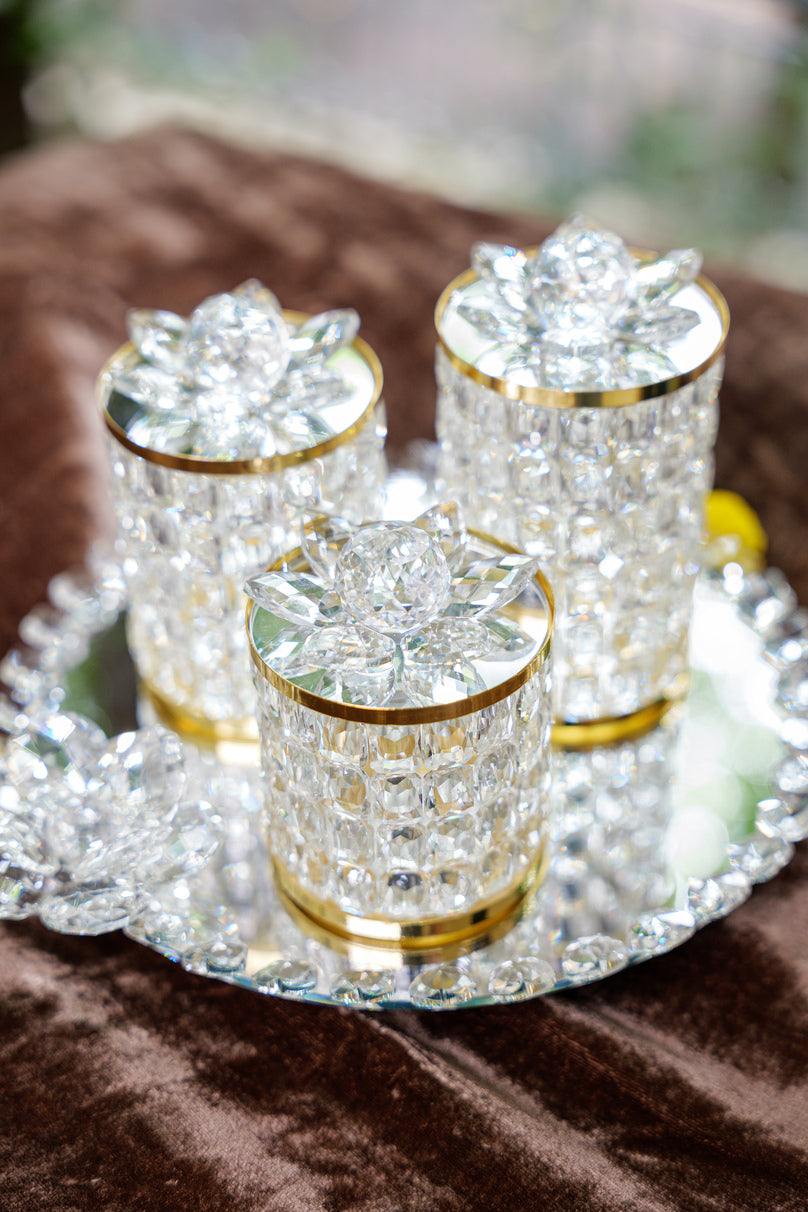 Golden Rotatable Crystal Lotus Jar Set