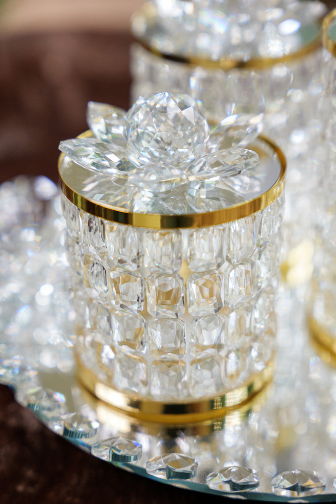 
                      
                        Golden Rotatable Crystal Lotus Jar Set
                      
                    