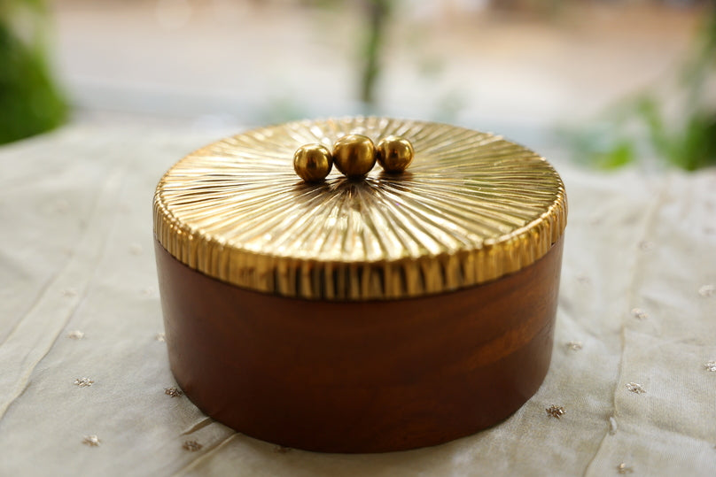 Golden Wooden Round Box