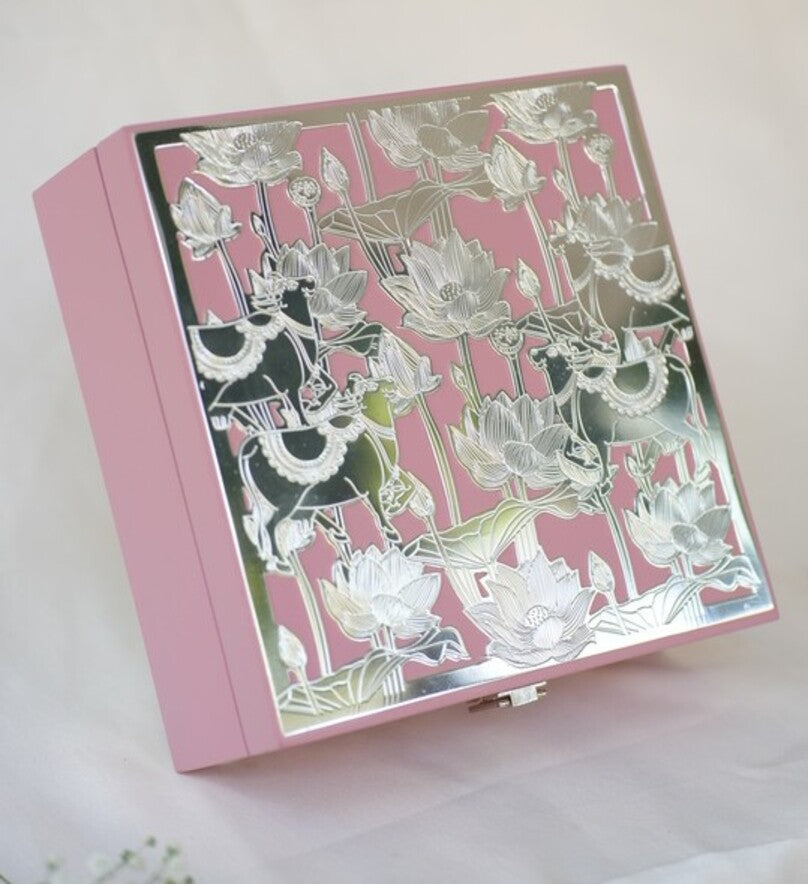 Graceful Pink Lotus Silver-Plated Box