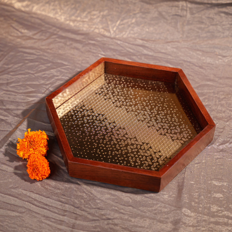 Hexagonal Wooden Serving Tray