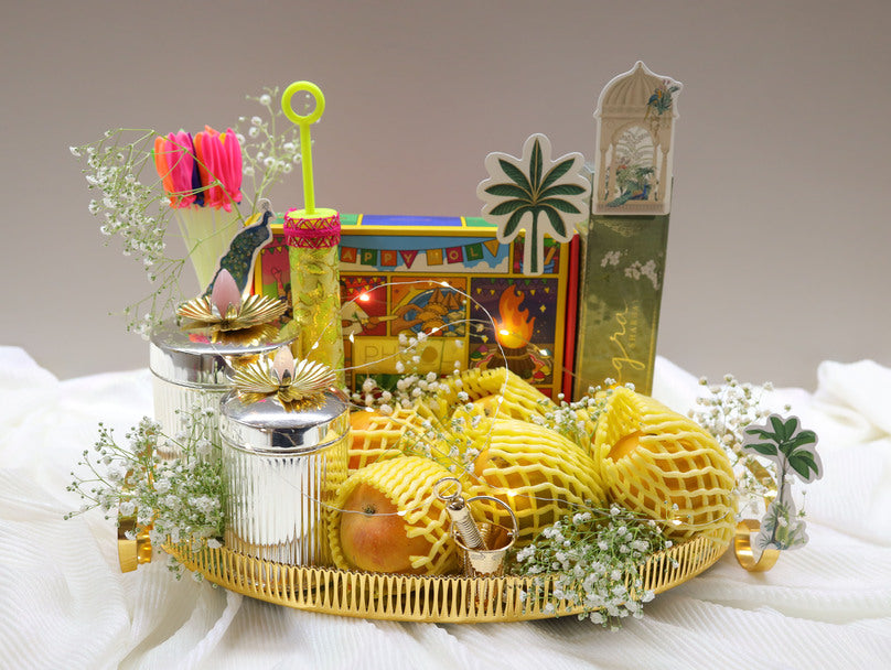 Holi Glass Tray Hamper (Customizable)