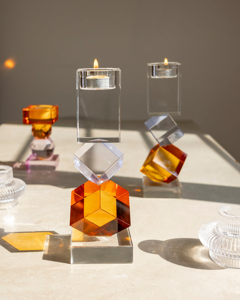 Holographic Square Crystal Candle Stand