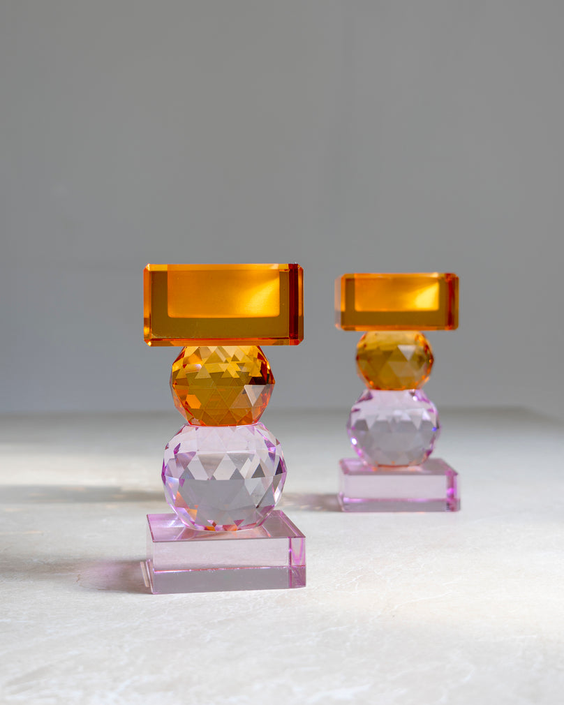 Holographic Symmetric Crystal Candle Stand