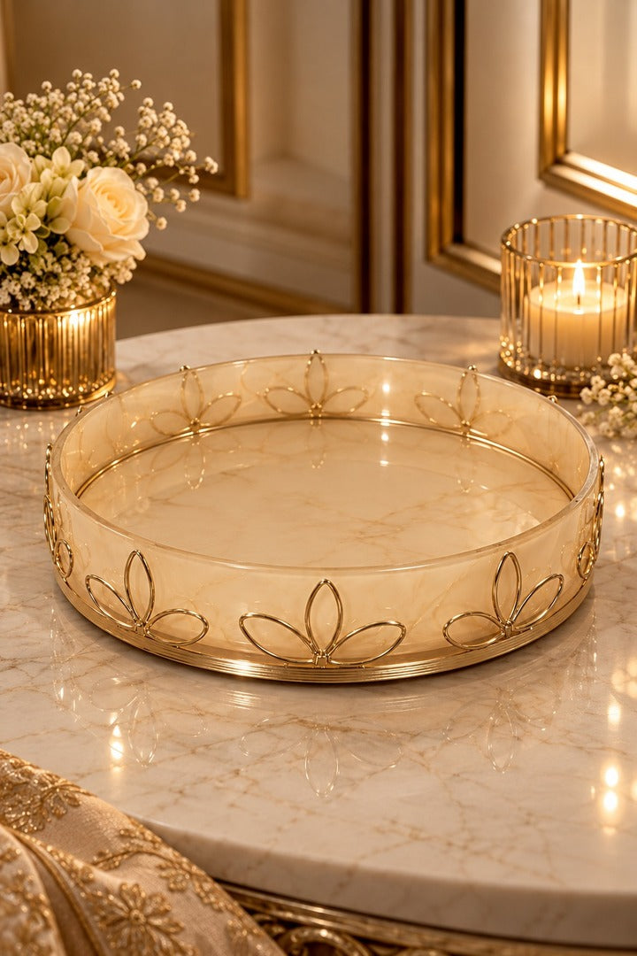 Golden Floral Wire Tray | Decorative Serving & Display