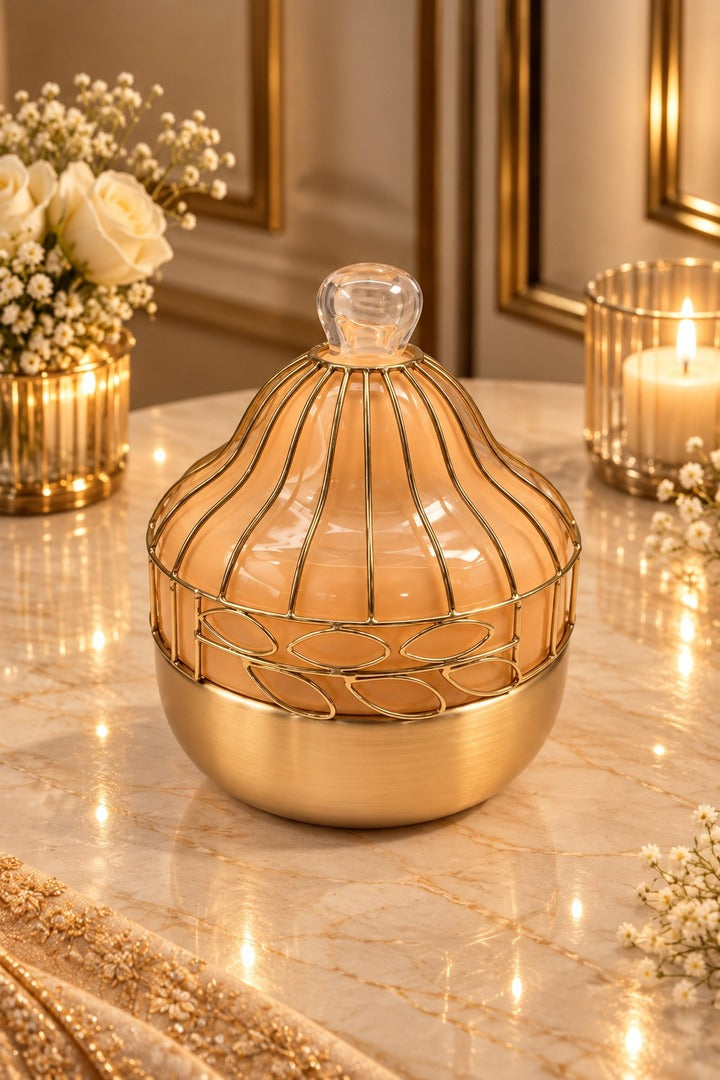 Golden Wire Cloche with Glass Knob | Decorative Display Cover