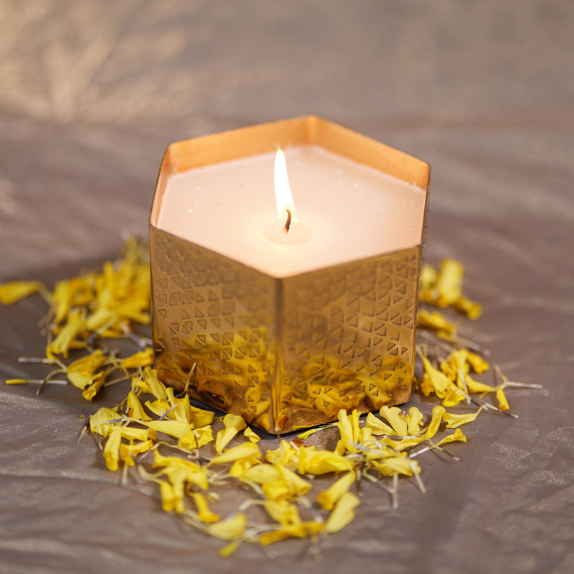 Hexagon Glow wax candle with modern geometric design