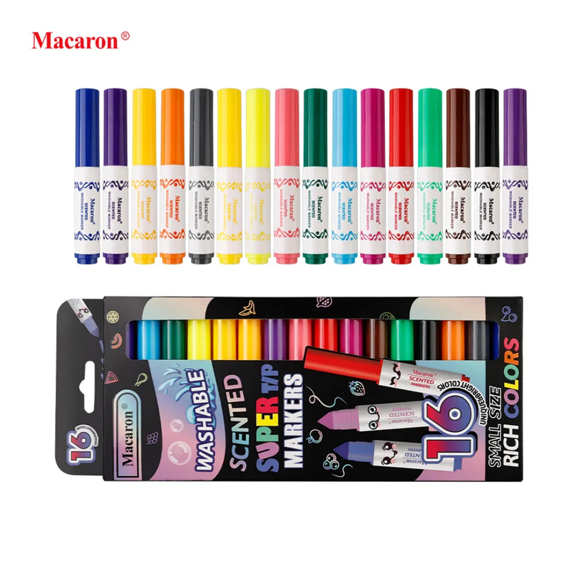 Macaron Washable Scented Super Tip Marker Set (16 Colors)