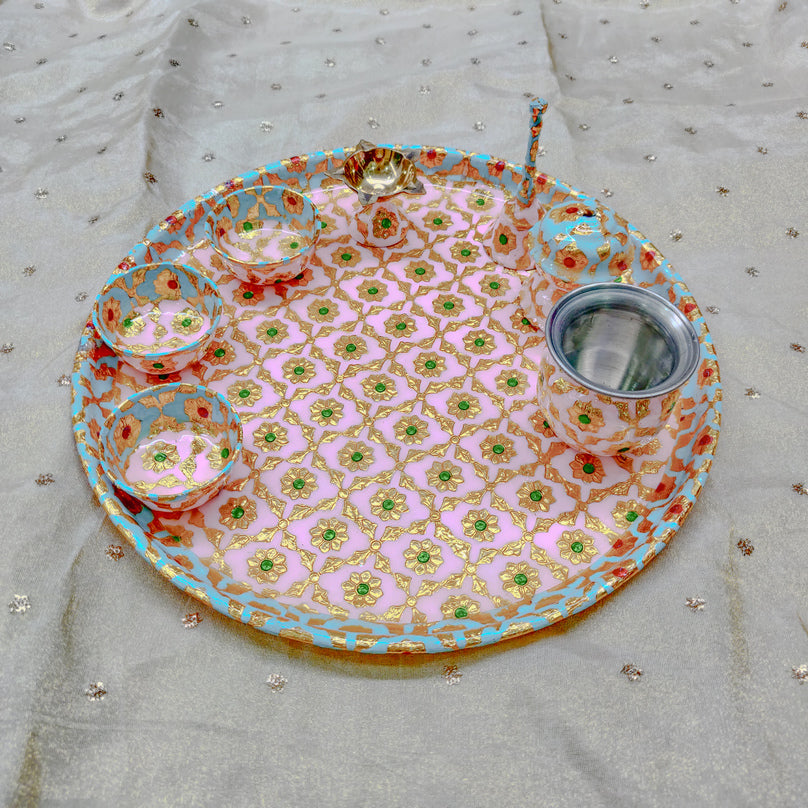 Traditional Meenakari thali for Diwali and Karwa Chauth