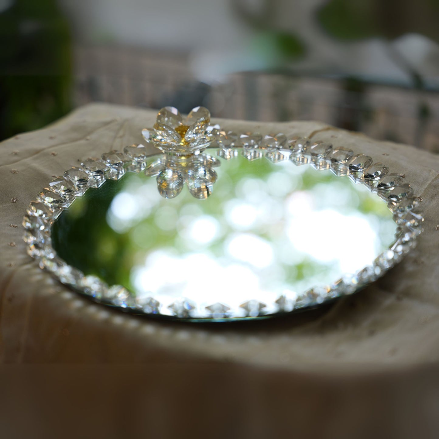 Mirror display rotating tray for decor items