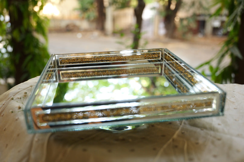 Golden crystal rotatable mirror tray