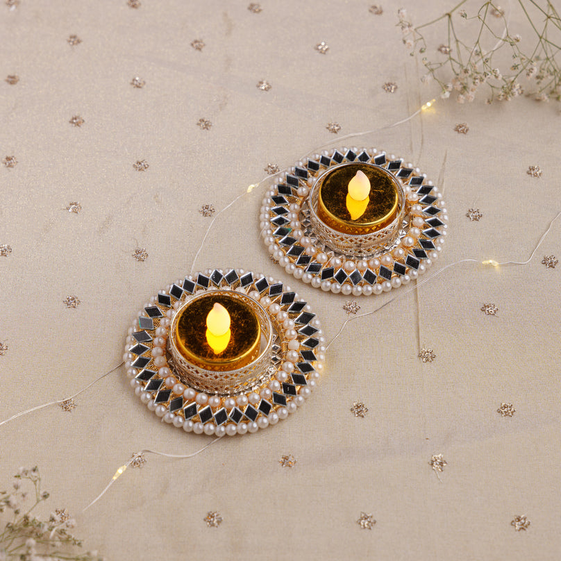 Mirror Pearl Glow Tealight Holder
