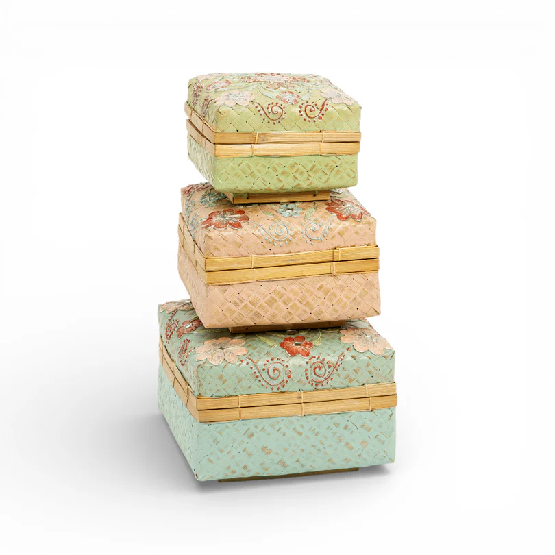 Mirrored memory bamboo storage boxes