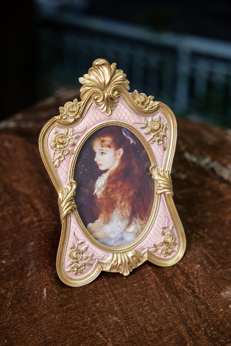 Ornate Pink and Gold Oval Photo Frame
