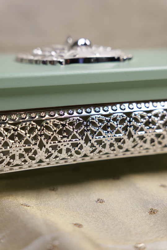 
                      
                        Peacock German Silver Rectangle Wooden Box
                      
                    