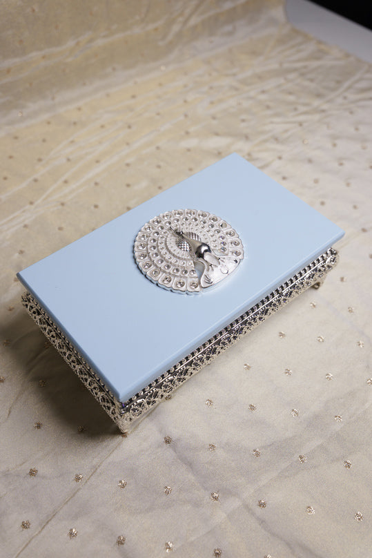 
                      
                        Peacock German Silver Rectangle Wooden Box
                      
                    