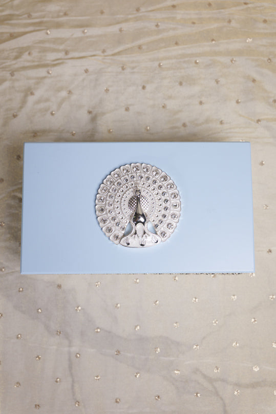 Peacock German Silver Rectangle Wooden Box