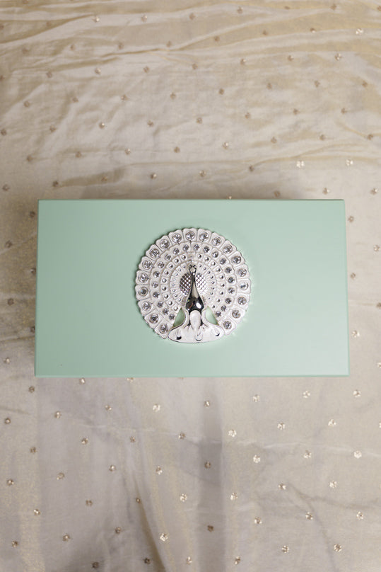 Peacock German Silver Rectangle Wooden Box