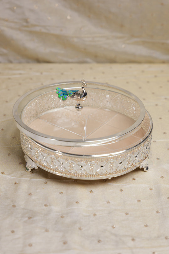 
                      
                        Peacock German Silver Round Glass Box
                      
                    
