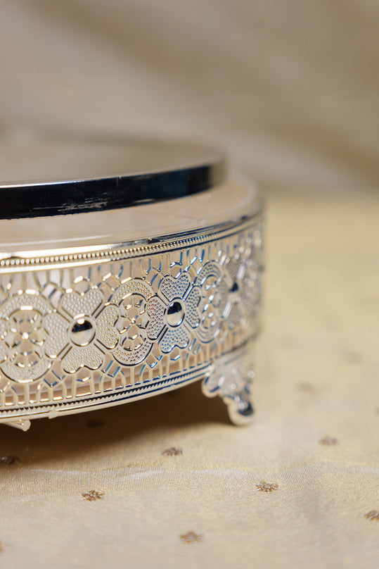Peacock German Silver Round Glass Box