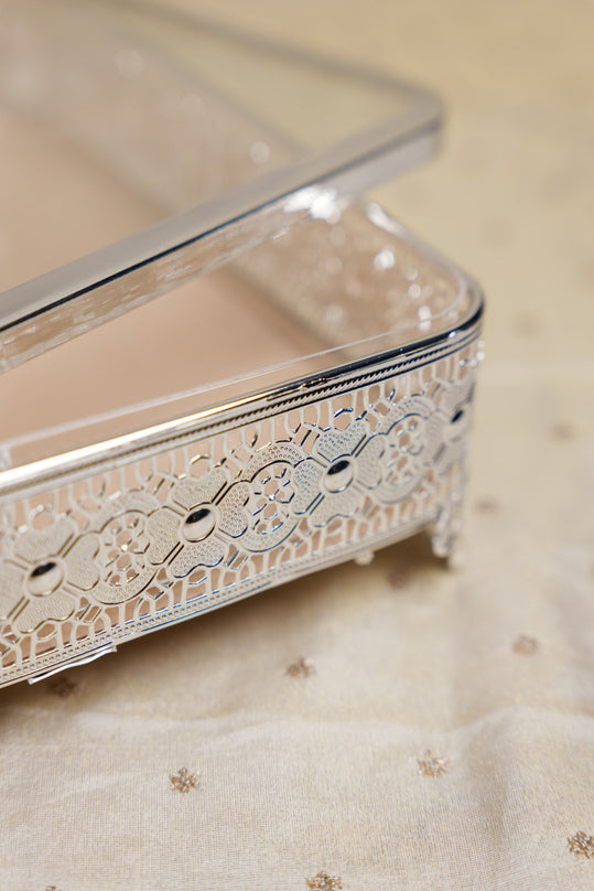 
                      
                        Peacock German Silver Square Glass Box
                      
                    