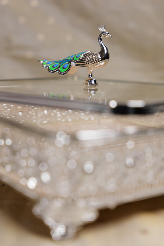 
                      
                        Peacock German Silver Square Glass Box
                      
                    