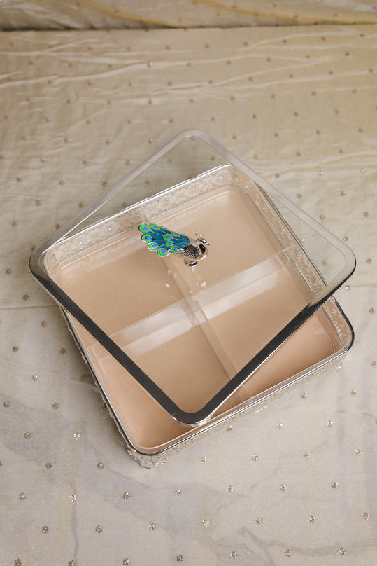 
                      
                        Peacock German Silver Square Glass Box
                      
                    