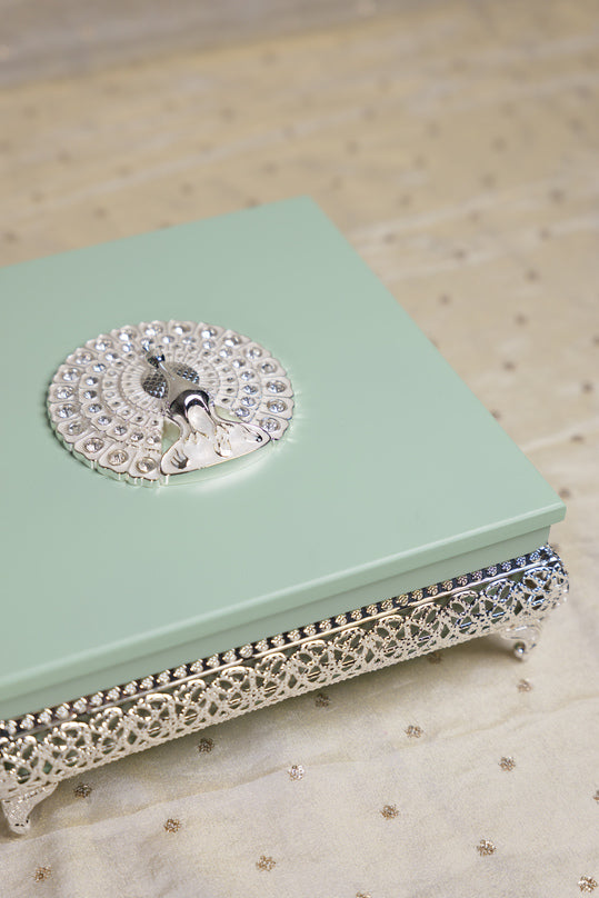 
                      
                        Peacock German Silver Square Wooden Box
                      
                    