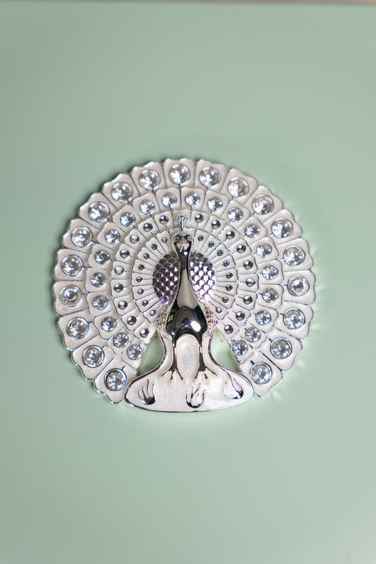 
                      
                        Peacock German Silver Square Wooden Box
                      
                    