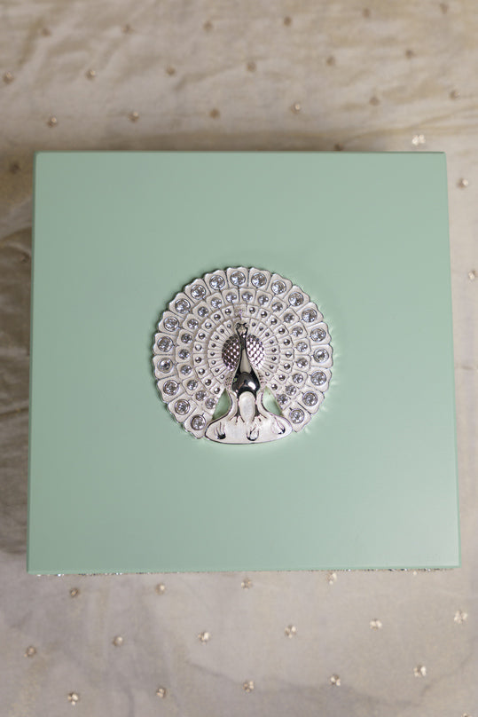 
                      
                        Peacock German Silver Square Wooden Box
                      
                    
