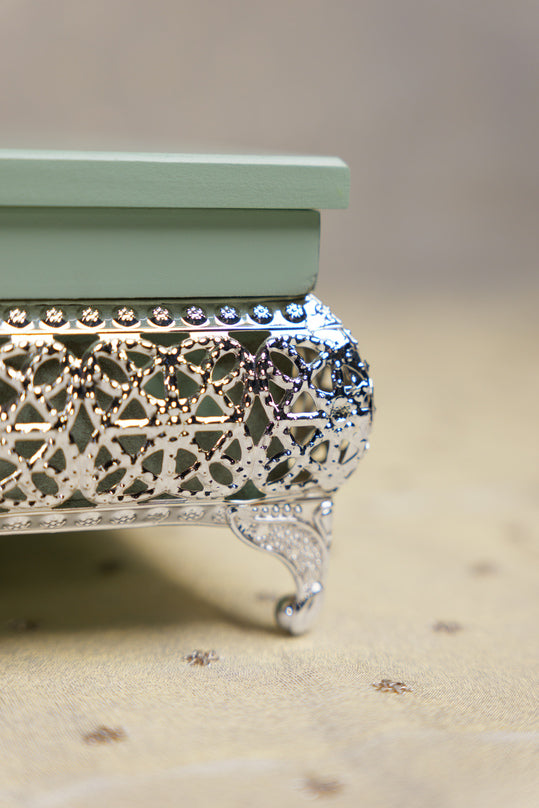 
                      
                        Peacock German Silver Square Wooden Box
                      
                    