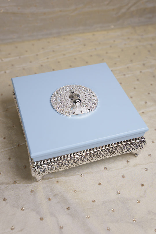 
                      
                        Peacock German Silver Square Wooden Box
                      
                    