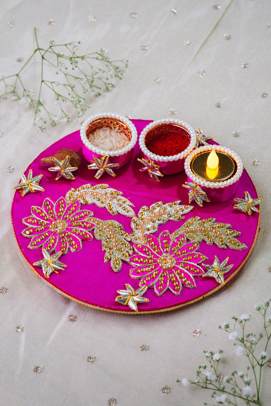 Pink Velvet Pooja Thali