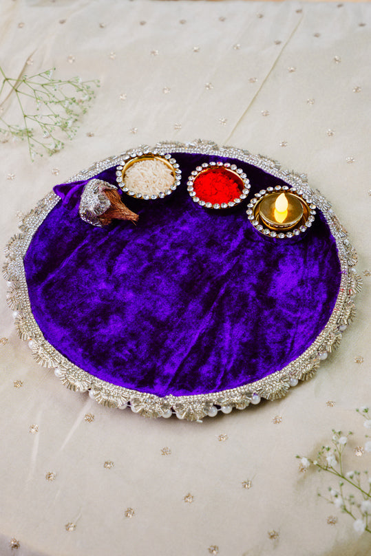 Purple Velvet Pooja Thali