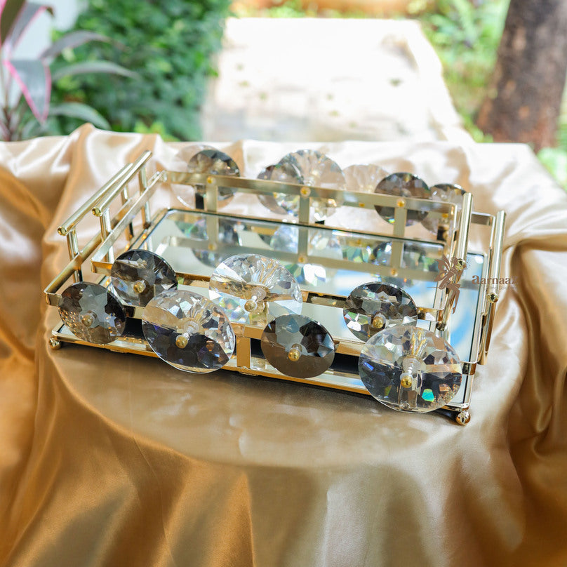Rectangular Crystal Mirrored Tray with Handles