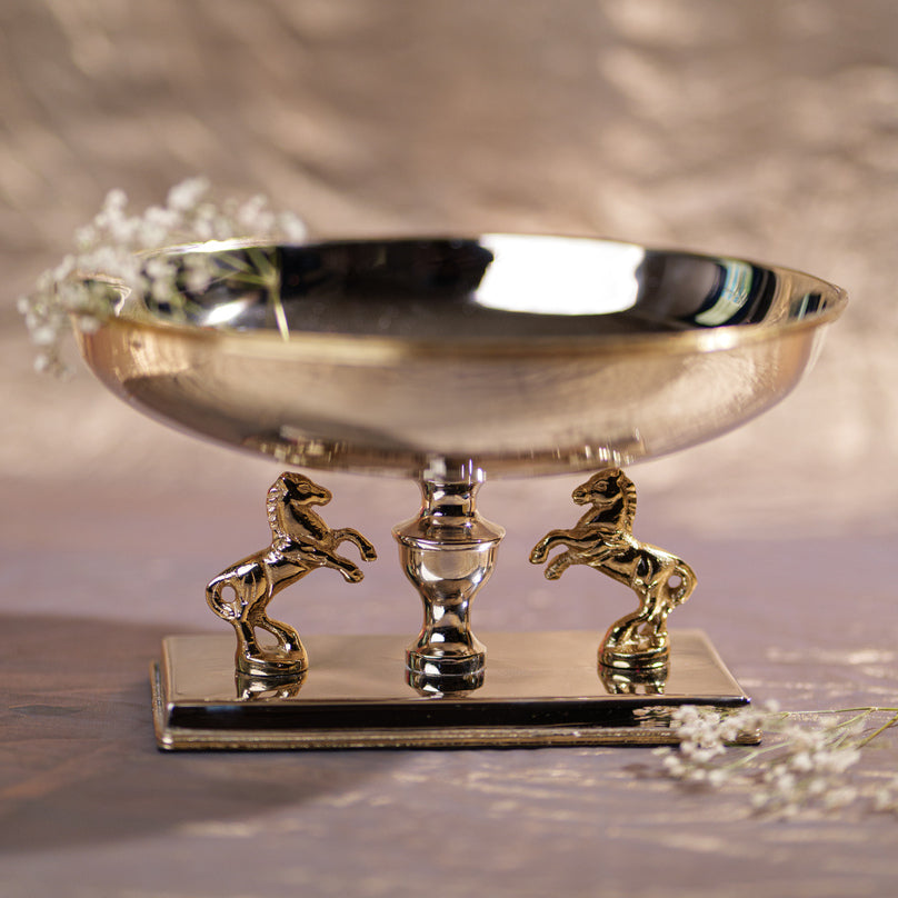 Regal Horse Pedestal Metal Bowl