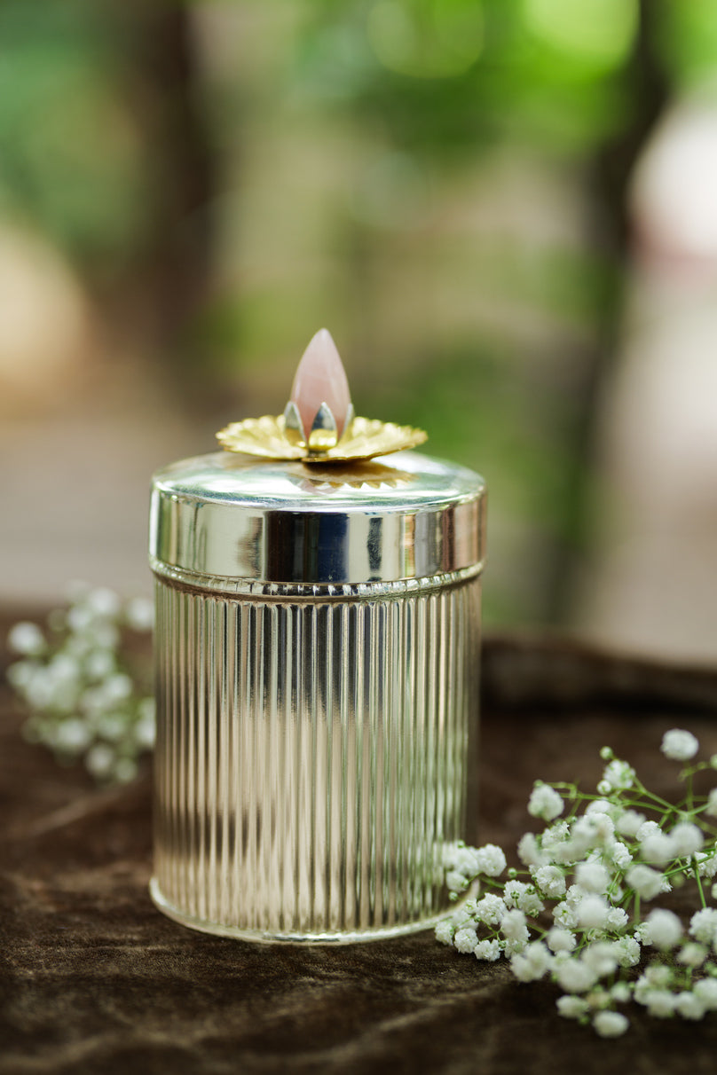 German silver jar with rose lid design