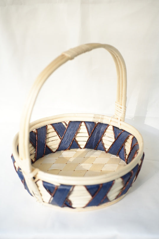 Round Cane Dark-Blue Basket