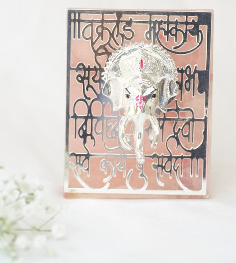 Shree Ganesha Marble Silver-Plated Tea-Light Holder