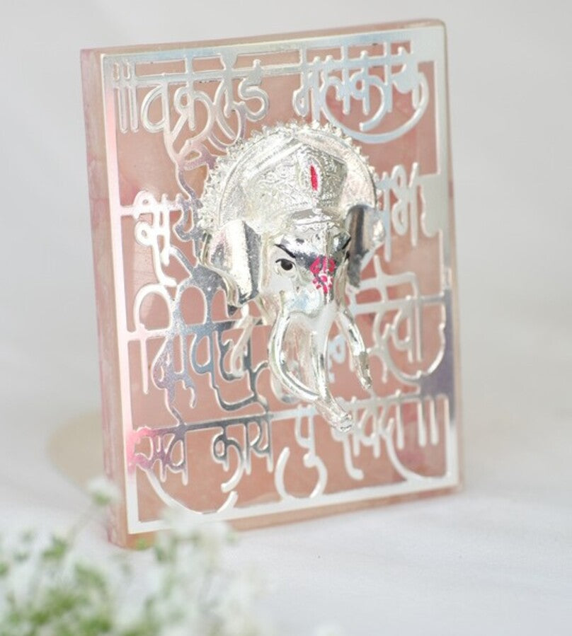 Shree Ganesha Marble Silver-Plated Tea-Light Holder