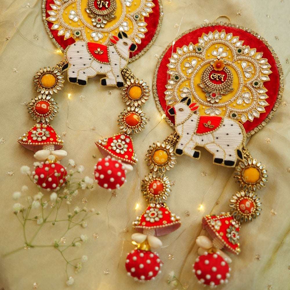 Shubh Labh Cow-Themed Wall Hanging