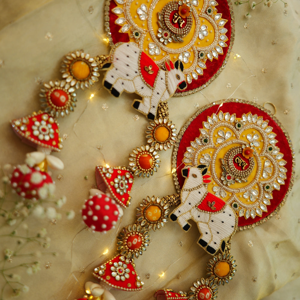 Shubh Labh Cow-Themed Wall Hanging